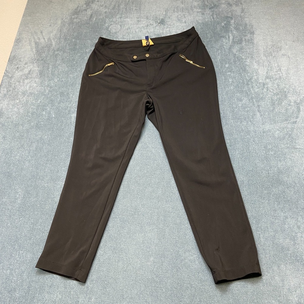Adrienne Vittadini Dress Pants Women 12 Brown Zipper Pockets Flat Front Mid Rise